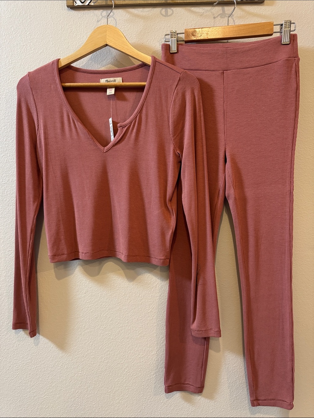 NWT Small Madewell Vintage Quartz Ribbed Notch Lounge Top & Leggings Set!